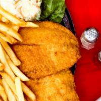 Tilapia Basket · hand-breaded or grilled tilapia, served with fries, slaw and tartar sauce.
