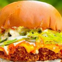 Spicy Chicken Sandwich · Spicy Chicken, American Cheese, Buffalo Sauce, Ranch,homemade Pickles, Jalapeños, Lettuce, O...