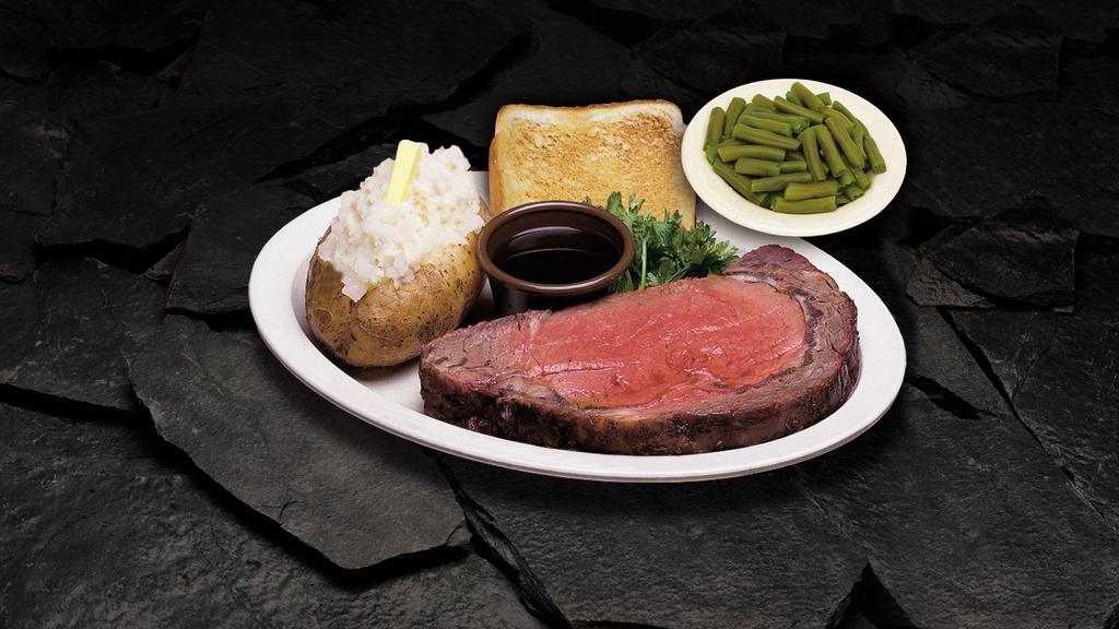 Grilled Prime Rib · We take our seasoned and slow-smoked prime rib, lightly grill it to seal in the flavor, then sandwich it between two slices of garlic toast with au jus.