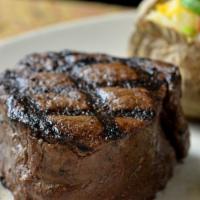 Filet Mignon · The leanest, most tender cut of beef, served with Loaded Baked Potato and choice of House sa...