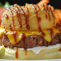 Beyond Burger · Plant-based, cheddar, fried onion ring, chipotle ranch, BBQ sauce, brioche bun, sweet potato...