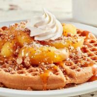 Apple Streusel Waffle · A freshly pressed golden waffle topped with premium apples, cinnamon crunch streusel, sweet ...