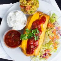 Chimichungas · Rice, beans, lettuce, tomato, onion, cilantro, and cheese. Served with sour cream and salsa.