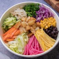 Veggie Bowl · Your choice of rice or noodles served with hot and cold toppings and top it off with our hou...
