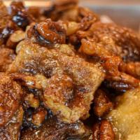 Smoked Bourbon Bread Pudding · Texas toast, pecans, white chocolate, bourbon maple.