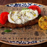 Milanesa Burrata · Breaded Milanese, Fresh Burrata, Tomato, Olive Oil, Basil, Maldon Salt, Fresh Cracked Pepper