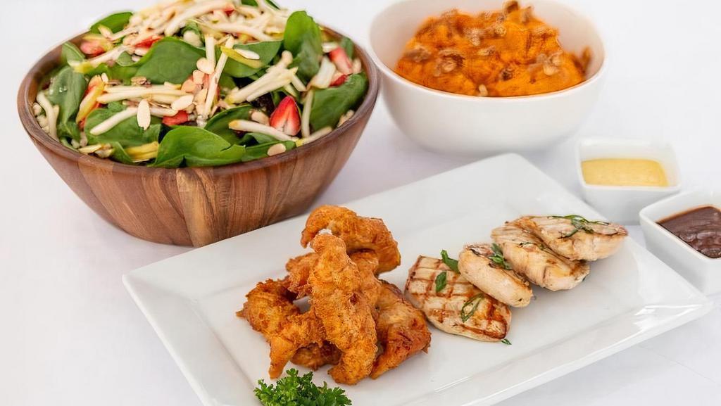 Choose Any 2 Protein Family Meal For 4 · Your choice of any two Premium Proteins, Incredible Side Item, and one of our Perfect Bite Salads, with an option to add on dessert. Enough of each to feed 4 people.