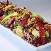 Super Greens Asian Salad** · Power Greens Blend, Curried Cauliflower, Red Beets, Edamame, Pickled Ginger, Red Cooked Quin...