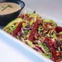 1/2 Super Greens Asian Salad** · Power Greens Blend, Curried Cauliflower, Red Beets, Edamame, Pickled Ginger, Red Cooked Quin...