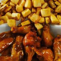 6 Wings &Fries · Flavors: Mild, medium, hot, honey-hot, lemon pepper, bbq, honey bbq