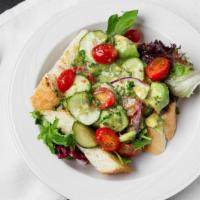 Cucumber & Tomato Salad · Thinly sliced cucumber and halved grape tomatoes, with red onions, avocado, and house vinaig...