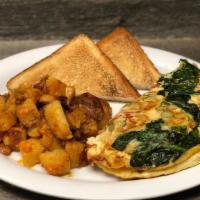 Goat Cheese White Omelette · goat cheese, asparagus, sundried tomato, spinach, caramelized onions, homefries, white toast...