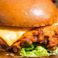 Fried Chicken Burger Meal · Crispy and lightly fried buttermilk-batter chicken breast, melted aged Swiss cheese, hand-sh...