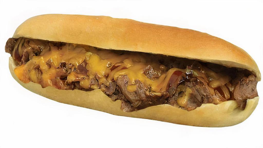 Smokin' Bbq Steak · Onions, Cheddar cheese, and tangy BBQ sauce. Giddy-Up!