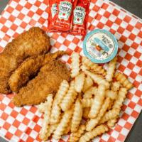 3 Finger Munch (Fried Chicken) · 3 fried chicken fingers with fries. Comes with ketchup OR 1  dipping sauce of your choice. ...