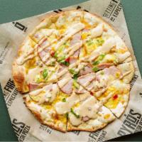 Denver Pizza · Egg, Canadian bacon, roasted onions, peppers, mozzarella and cheddar with an olive oil base....