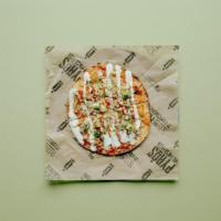 Buffalo Chicken Snack Pizza · Frank's buffalo sauce base topped with roasted chicken, mozzarella cheese, bacon, onion and ...