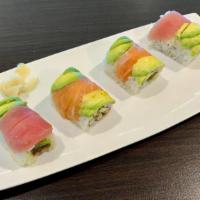 Rainbow Roll · California roll wrapped with assorted fish.