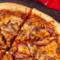 Bbq Beef Pizza (Reg) · BBQ sauce, cheddar, beef, onion.