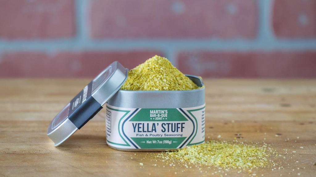 Rub-Yella Stuff · Looking for something to season up some fresh-caught fish or poultry? Made of coarse salt and a blend of all-natural spices like turmeric, mustard seed and lemon peel.