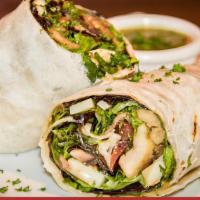 Caramelized Onion & Blue Cheese Wrap · Mix greens, vine tomatoes, and mushrooms with balsamic vinaigrette.