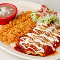 Enchiladas · Please let us know if you want in red or green sauce. Chicken or carne asada.
Por favor dear...