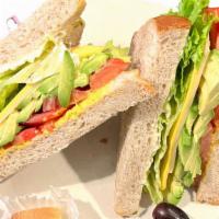 Vegetarian Sandwich · Avocado, lettuce, tomato, swiss and american cheese, mustard, and mayo..on your choice of br...