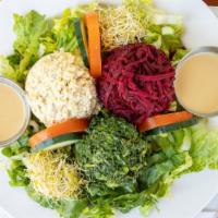 Combination Salad Plate · Your choice of three salad selections served on a bed of crisp romaine lettuce garnished wit...