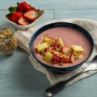 Breezy · Blended yogurt, banana and strawberry, topped with strawberries, pineapples, granola, and ho...