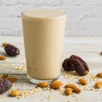 Almonds Banana Breakfast · Banana, Oats, Almond Milk, Peanut Butter, Almonds, Dates.