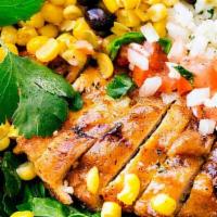 Chicken Buritto Bowl · Quinoa, chopped chicken breast, black bean, cherry tomatoes, onion, corn, jalapeño, cilantro...
