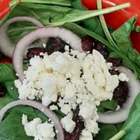 Spinach Salad · Fresh Spinach, Onions, Feta Cheese, Cranberries
