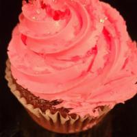 Pinky · Chocolate cake frosted with pink vanilla buttercream and sprinkled with pink sugar.