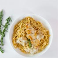 Spaghetti Chicken Alfredo · Spaghetti pasta with our creamy alfredo sauce, topped with grilled chicken breast and parmes...