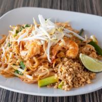 Pad Thai · Stir-fried rice noodles with egg, scallions, bean sprout, and ground peanuts.