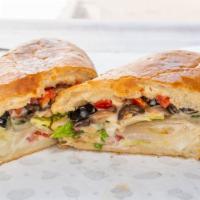 Mediterranean Veggie Sandwich · Sarpino's gourmet cheese mix and feta cheese with fresh mushrooms, onions, green and red pep...