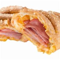 Ham & Cheese Calzone · Canadian bacon, melty cheddar cheese, our signature gourmet cheese mix and our secret sauce ...