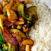 Teriyaki Stir Fry · Sauteed Seasonal Vegetables with Rice & Teriyaki Sauce