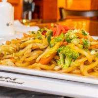 Seafood Yaki Udon · Stir fry  udon (thick White ) noodles in Seafood mix and vegetabless, season with our specia...