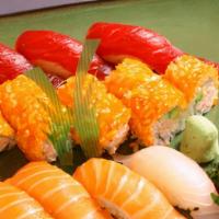 Regular Sushi · Seven pieces sushi ( Chef Choice)  and California roll.