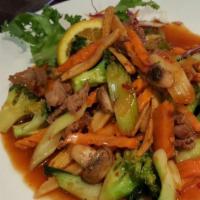 Veggie Delight · Stir fried mixed vegetable in light brown sauce.