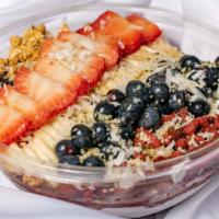 Regal Goji Berry · Base: Acai, Strawberry, Banana, Mango, Almond Milk Topped w/ Granola, Banana, Goji Berry, He...