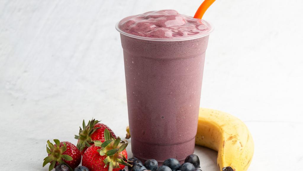 Acai Protein Blend · banana, strawberries, Acai organic and unsweetened and almond milk