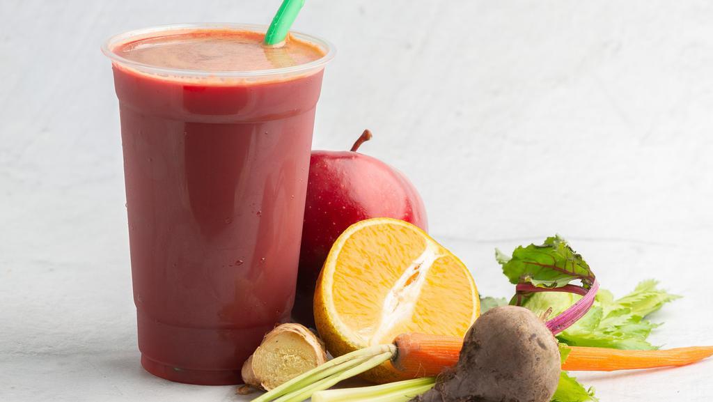 Natural Fruit And Vegetable Juice · A combination of carrot, apple, orange, ginger, celery and beets. Served in a 20 oz cup.