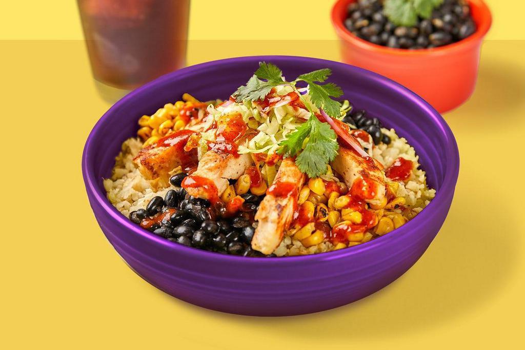 Rice Bowl Combo · Cilantro lime cauliflower rice with black beans, roasted corn, red onion, lettuce & your choice of salsa verde or red chile tomatillo