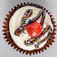 Hot Fudge Sundae · Six or 12 chocolate cupcakes with our signature buttercream frosting, roasted peanuts, hot f...
