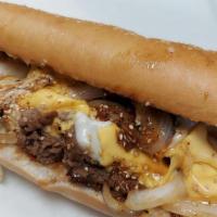 Bulgogi Philly. · Premium steak marinated in bulgogi BBQ sauce. Caramelized onions topped with two types of ch...