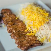 Barg Kabob · A charbroiled skewer of the best marinated tenderloin beef cuts.