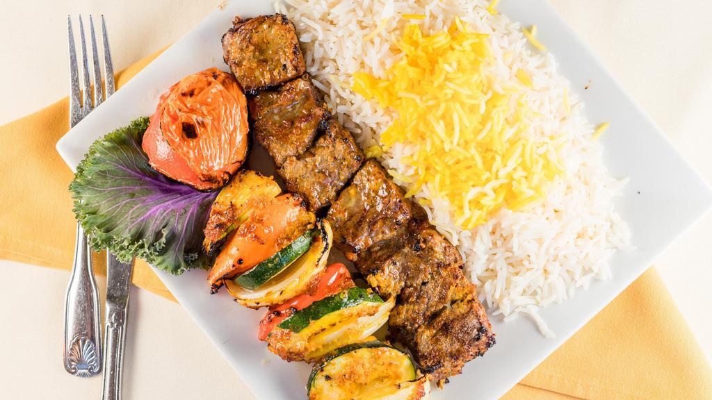 Shish Kabob · A skewer of marinated and charbroiled beef tenderloins, onions and bell peppers.