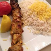 Barreh Kabob (Lamb Kabob) · A skewer of charbroiled tender fillet of lamb cooked on an open fire to perfection.